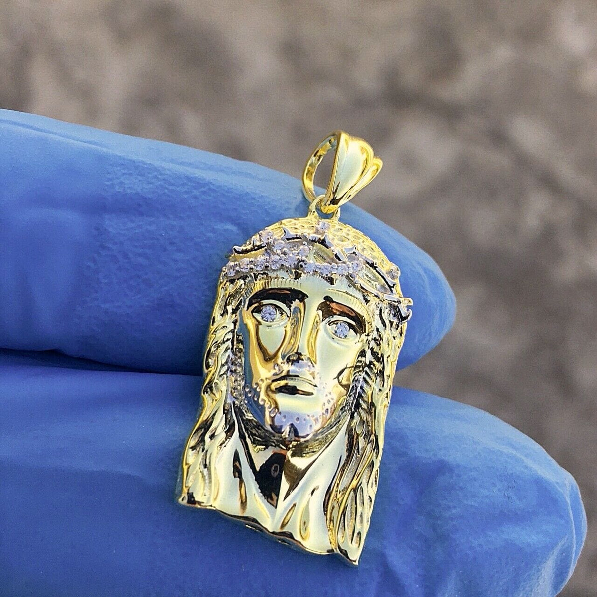 14K Gold Plated 925 Sterling Silver Jesus Head TwoTone Pendant 1"