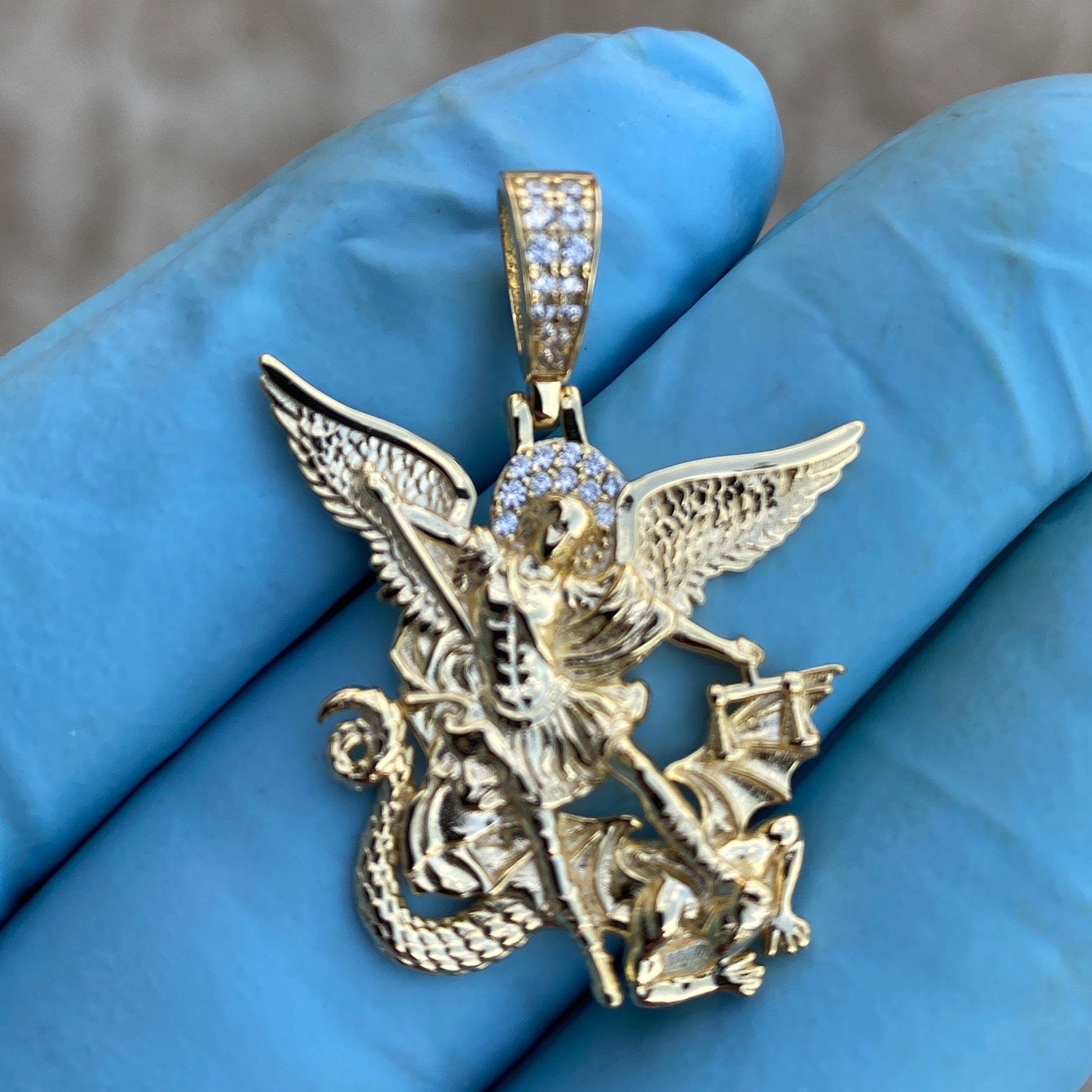 14K Gold Plated 925 Sterling Silver St Saint Michael Archangel Pendant