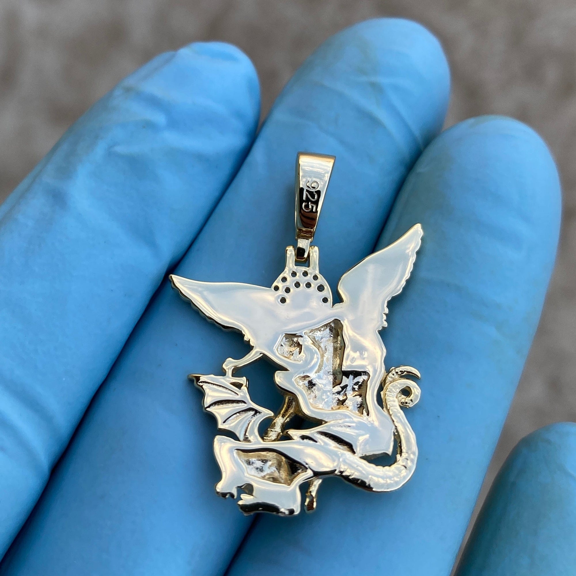 14K Gold Plated 925 Sterling Silver St Saint Michael Archangel Pendant