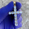 14k Gold Plated over 925 Silver Tennis Cross Iced CZ Flooded Out Pendant 1.75"