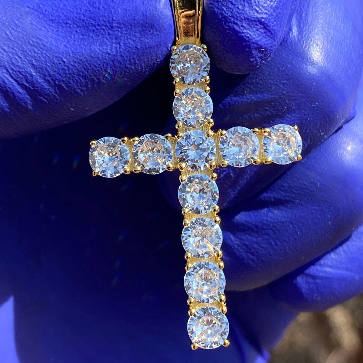 14k Gold Plated over 925 Silver Tennis Cross Iced CZ Flooded Out Penda
