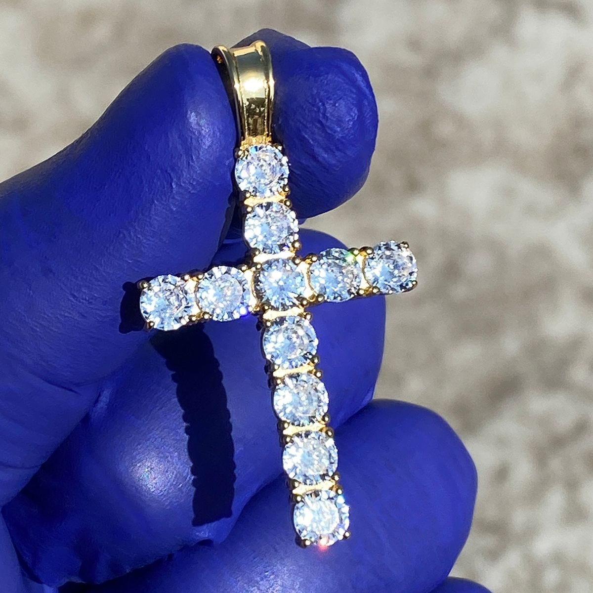 14k Gold Plated over 925 Silver Tennis Cross Iced CZ Flooded Out Penda