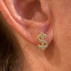 14k Gold Plated over 925 Sterling Silver Iced $ Dollar Sign Earrings