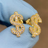 14k Gold Plated over 925 Sterling Silver Iced $ Dollar Sign Earrings