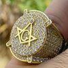 14K Gold Plated over 925 Sterling Silver Iced Flooded Out CZ Masonic Master Mason Ring