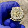 14K Gold Plated over 925 Sterling Silver Iced Flooded Out CZ Masonic Master Mason Ring