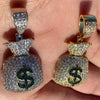 14k Gold Plated over 925 Sterling Silver Iced Money Bag Emoji Pendant