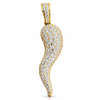 14k Gold Plated over 925 Sterling Silver Italian Horn Cornicello Cuerno CZ Iced Pendant
