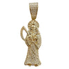 14k Gold Plated over 925 Sterling Silver La Santa Muerte Iced Micro Pave CZ Small Pendant 1.75"