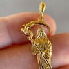 14k Gold Plated over 925 Sterling Silver La Santa Muerte Plain Small Pendant  1.5"