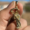 14k Gold Plated over 925 Sterling Silver La Santa Muerte Plain Small Pendant  1.5"