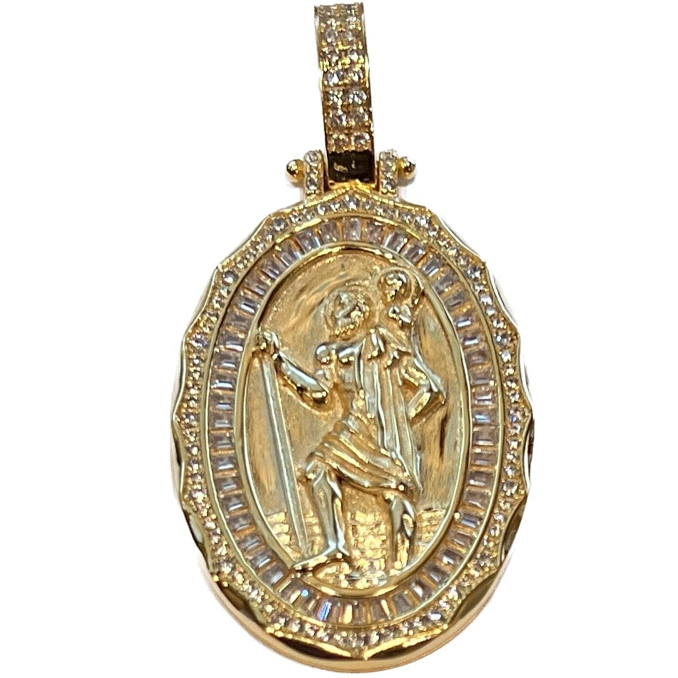 Collana Uomo San Cristoforo In Argento Sterling 925 - Ciondolo 30mm Con Catena 45+5cm - Protezione Per Viaggiatori