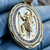 14K Gold Plated over 925 Sterling Silver St Saint Christopher Medal CZ Medallion Pendant