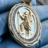14k Gold Plated over 925 Sterling Silver St Saint Christopher San Cristobal Medal CZ Medallion Pendant