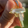 14k Gold Plated Over 925 Sterling Silver Uzi Submachine Gun Pendant CZ Iced