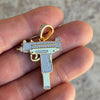 14k Gold Plated Over 925 Sterling Silver Uzi Submachine Gun Pendant CZ Iced