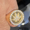 14K Gold Plated over Solid 925 Silver Marijuana Weed Leaf Iced Ring