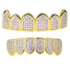 14K Gold Plated Pink Iced CZ Two-Tone Grillz Set