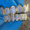 14K Gold Plated Pink Iced CZ Two-Tone Grillz Set