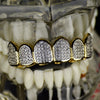 14K Gold Plated Premium CZ Iced Two -Tone Top Teeth Micro Pave Grillz