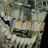 14K Gold Plated Premium Iced CZ Pink Iced Top Vampire Fangs Grillz