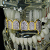 14K Gold Plated Premium Iced CZ Pink Iced Top Vampire Fangs Grillz