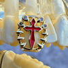 14k Gold Plated Red Cross CZ Single Iced Teeth Bling Out Open Face Grill