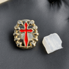 14k Gold Plated Red Cross CZ Single Iced Teeth Bling Out Open Face Grill