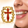 14k Gold Plated Red Cross CZ Single Iced Teeth Bling Out Open Face Grill