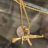 14K Gold Plated Rope Chain 24" 3MM w/ Stainless Steel AK-47 Gun Rifle Pendant