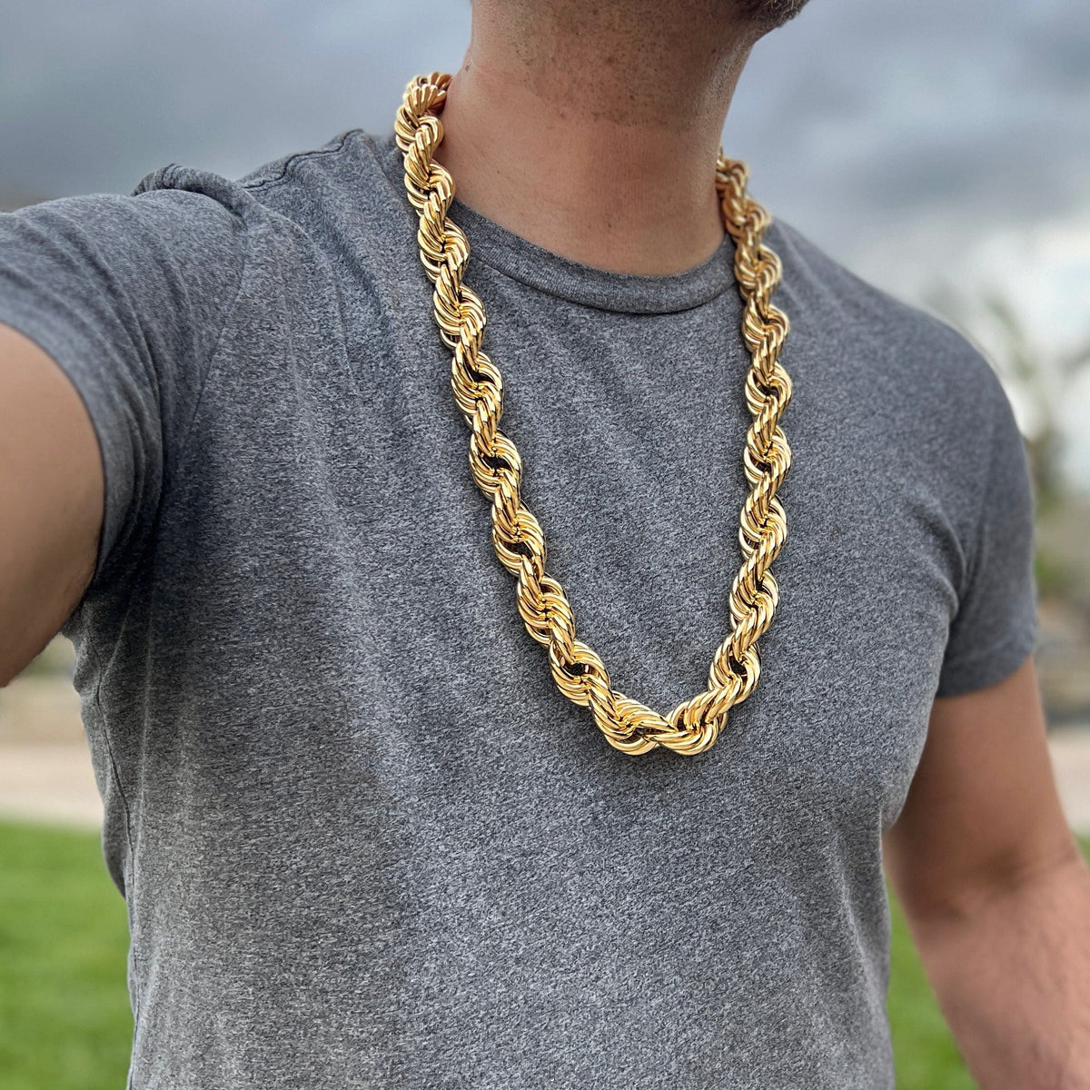 14K Gold Plated Rope Chain Necklace 20mm Thick x 30