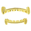 14K Gold Plated Slim CZ Slim Bar Vampire Fangs Grillz Set