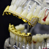 14K Gold Plated Slim CZ Slim Bar Vampire Fangs Grillz Set