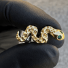 14k Gold Plated Snake Green CZ Eyes Serpent Grillz Top Front Teeth Double Grill