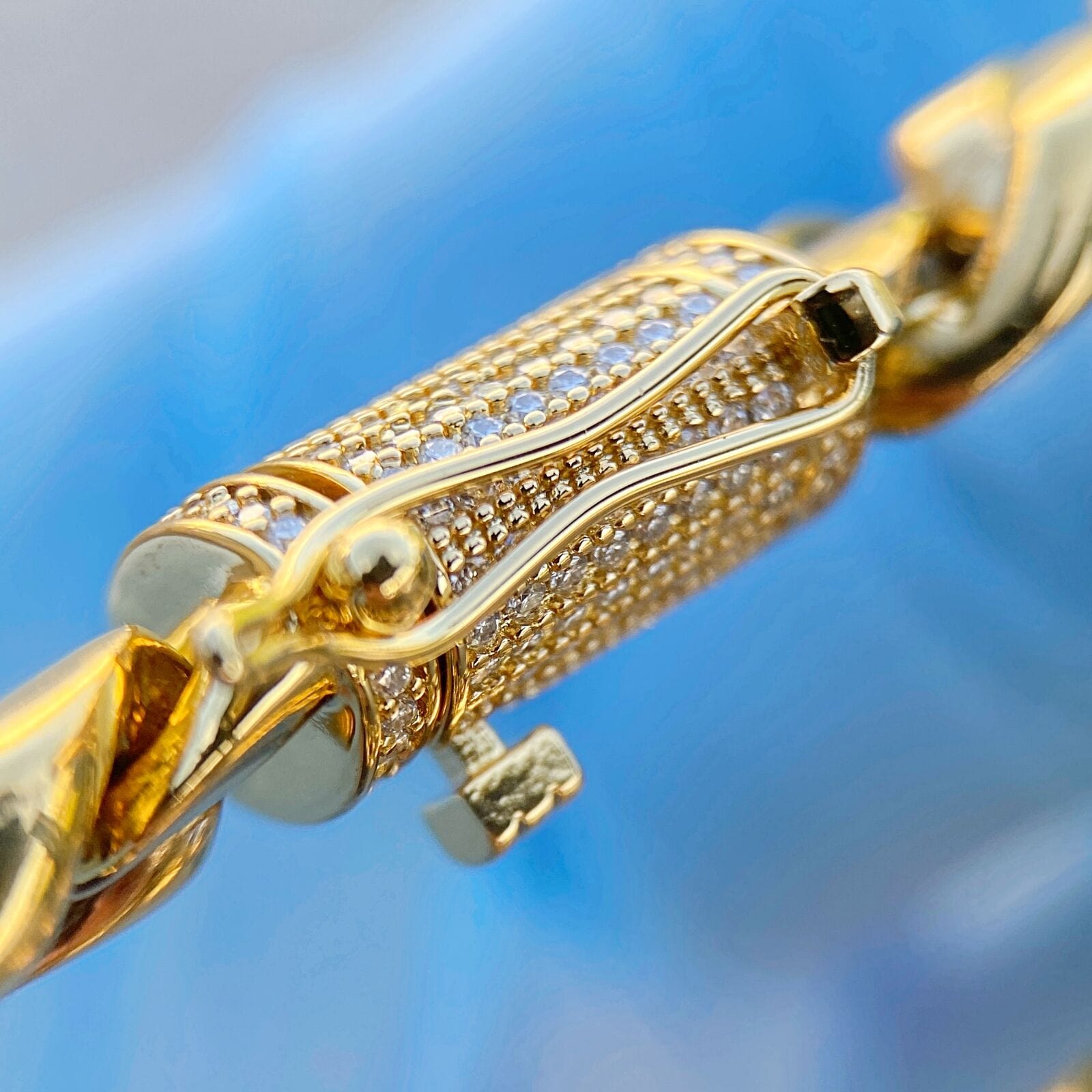 Harlembling 14k Gold Plated Stainless Steel Miami Cuban Link Chain – Iced Moissanite, Box Clasp, Men's Italy Made