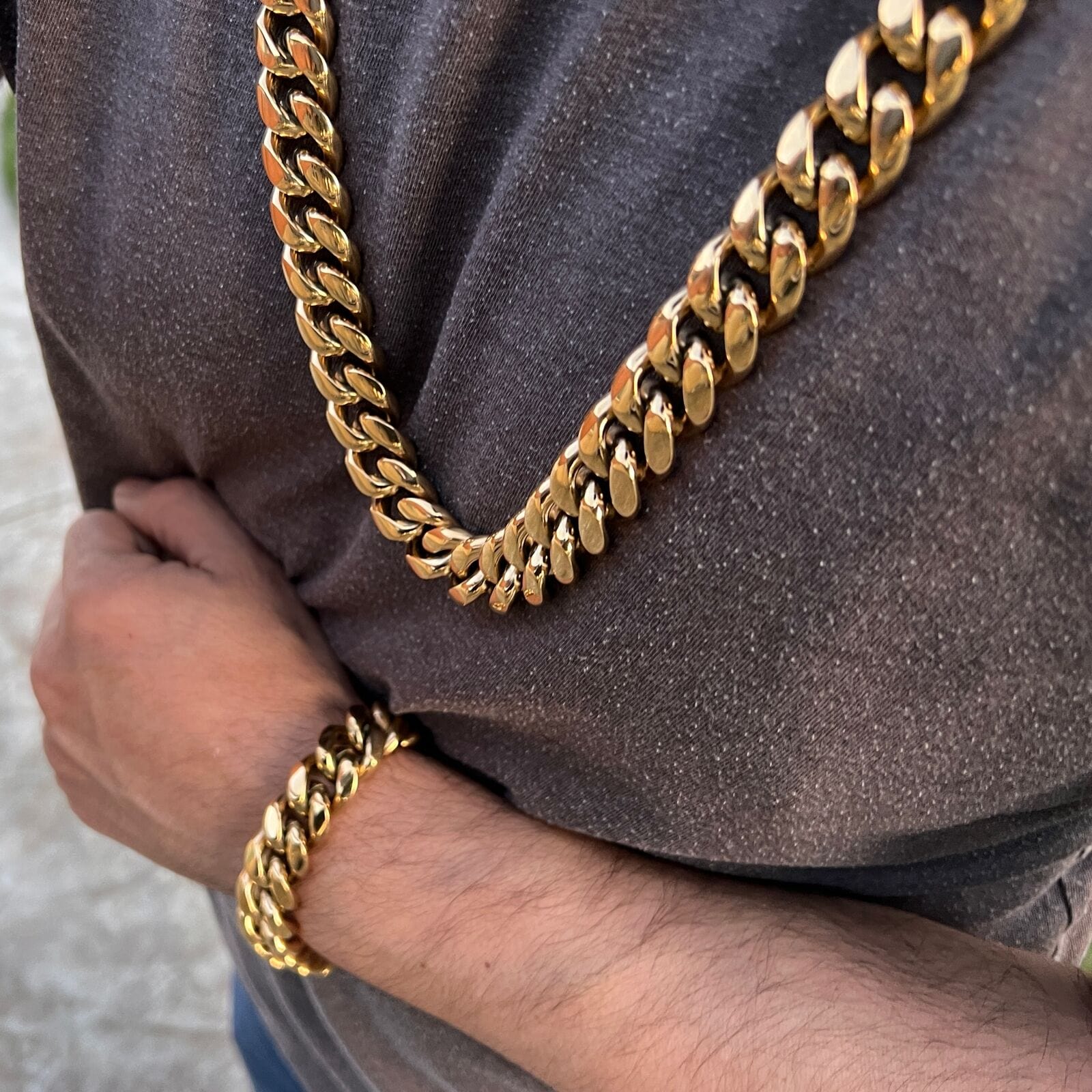14k Gold Plated Stainless Steel Miami Cuban Link 32" Kilo Chain 8.5" 1