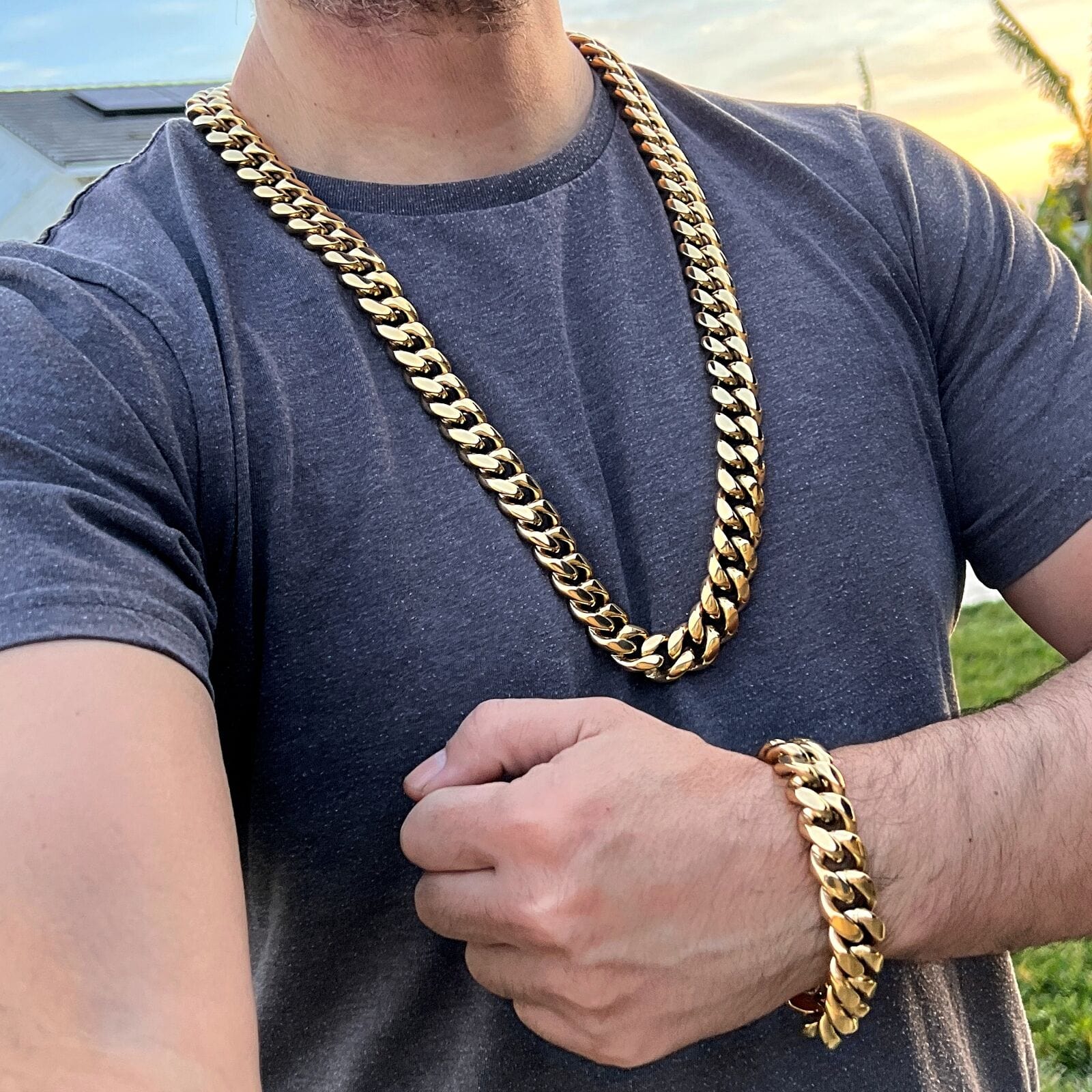 14k Gold Plated Stainless Steel Miami Cuban Link 32" Kilo Chain 8.5" 1