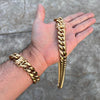 14k Gold Plated Stainless Steel Miami Cuban Link 32" Kilo Chain 8.5" 18MM Bracelet Set