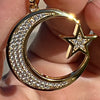 14k Gold Plated Sterling Silver Crescent Moon and Star Muslim Islam Arabic CZ Pendant