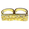 14k Gold Plated Two Finger "Gold Nugget" Rectangular Ring 2 Fingers