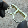 14k Gold Plated Two Finger "Gold Nugget" Rectangular Ring 2 Fingers