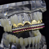 14K Gold Plated Two Row Pink Iced Top Teeth Grillz