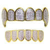14k Gold Plated Two-Tone Grillz Pink CZ Iced Flooded Out Vampire Fangs