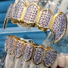 14k Gold Plated Two-Tone Grillz Pink CZ Iced Flooded Out Vampire Fangs