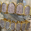 14k Gold Plated Two-Tone Grillz Pink CZ Iced Flooded Out Vampire Fangs