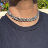 16" inch Cuban Link Chain Iced CZ Silver Tone Bling Out Necklace 13mm 16-24"