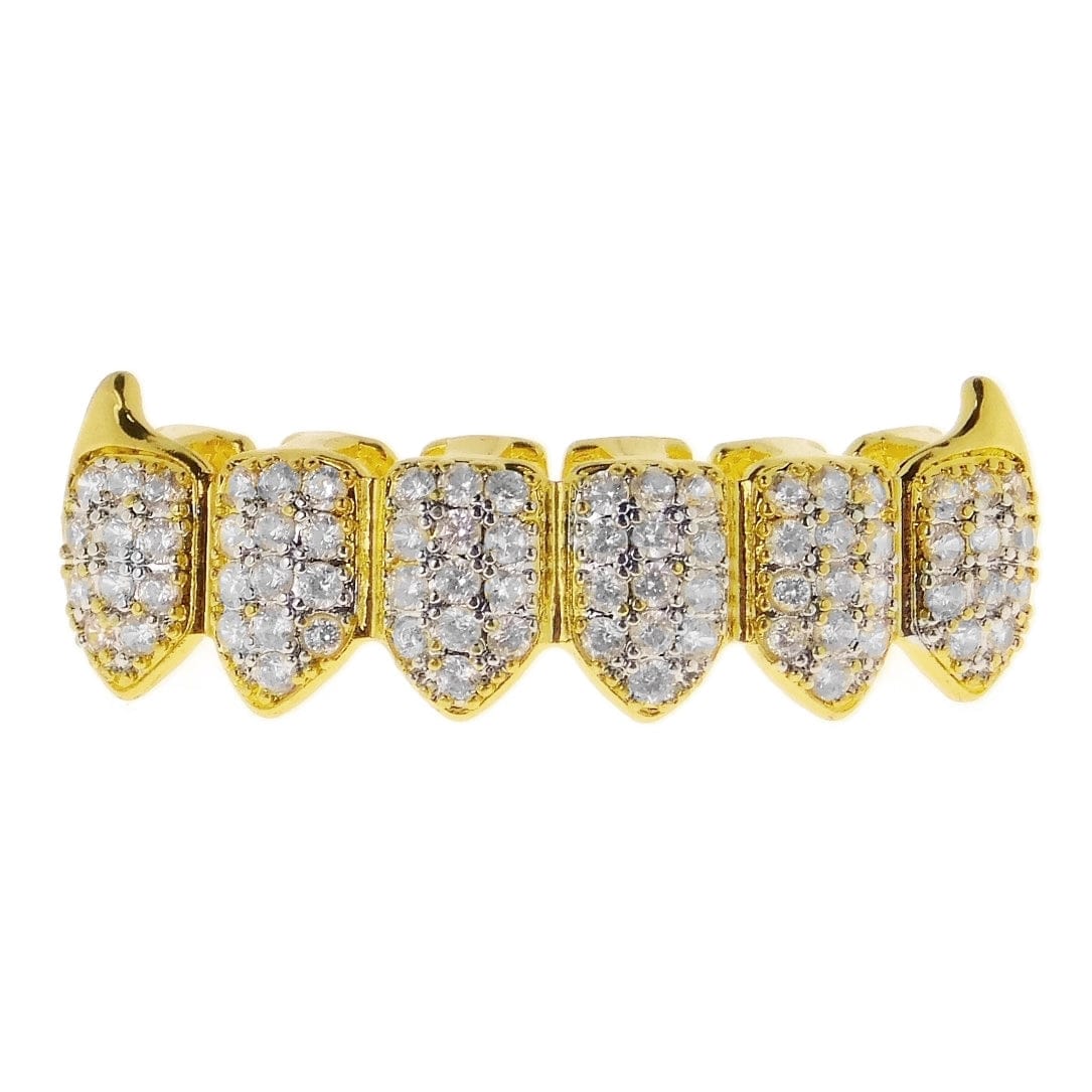 18k Gold Plated 2-Tone Bottom Teeth Iced Flooded Out Vampire Fangs