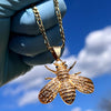 18K Gold Plated Bee Pendant CZ 316L Stainless Steel Figaro Chain Necklace 24"