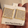 18k Gold Plated Big Square Iced Micro Paved Screw Back Earrings 20MM