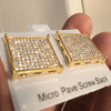 18k Gold Plated Big Square Iced Micro Paved Screw Back Earrings 20MM